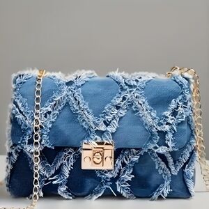 Blue Denim Chain Shoulder Bag